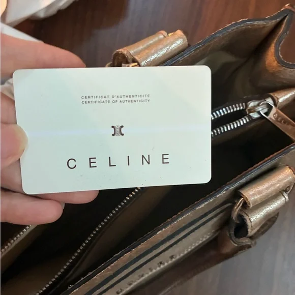 Celine Gold Tote Bag with Structured Distressed leather - Picture 9 of 15